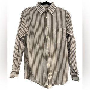Burberry Men Dress Shirt Gray/White Striped 100% Cotton Excellent 15 1/2  33 USA